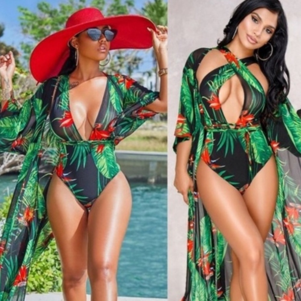 Matching bathing Suit & Cover Up Tropical